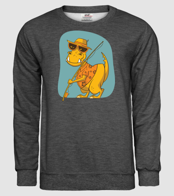 T-rex Pescar model gri închis pe tricou