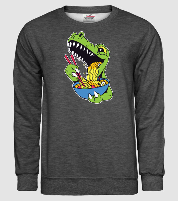 T-rex Ramen model gri închis pe tricou