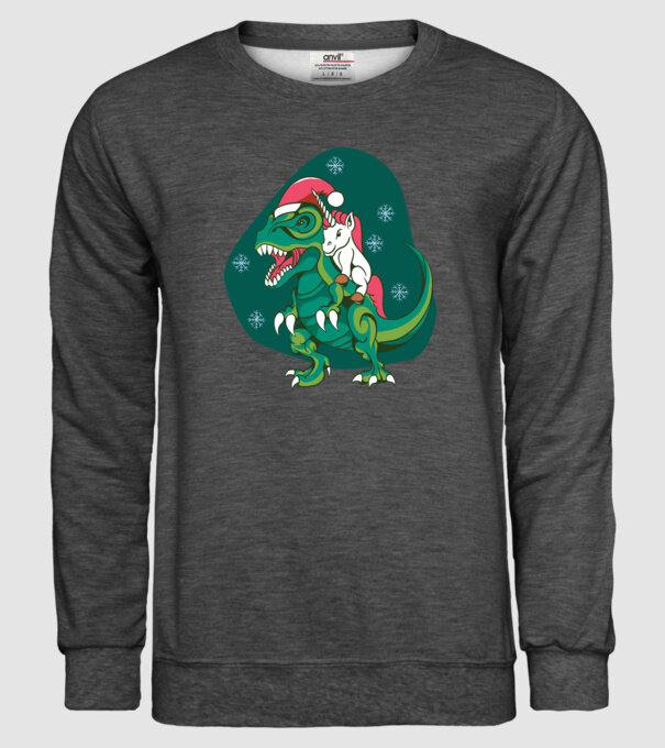 T-rex unicorn Crăciun model gri închis pe tricou
