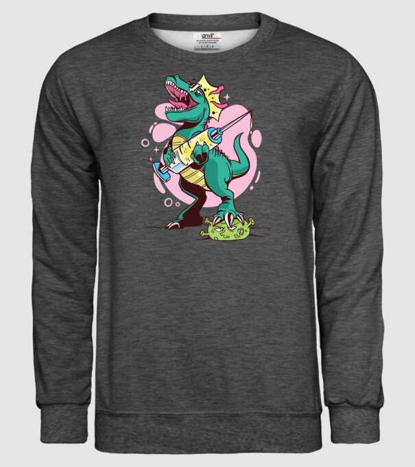 T-rex Vaccin model gri închis pe tricou