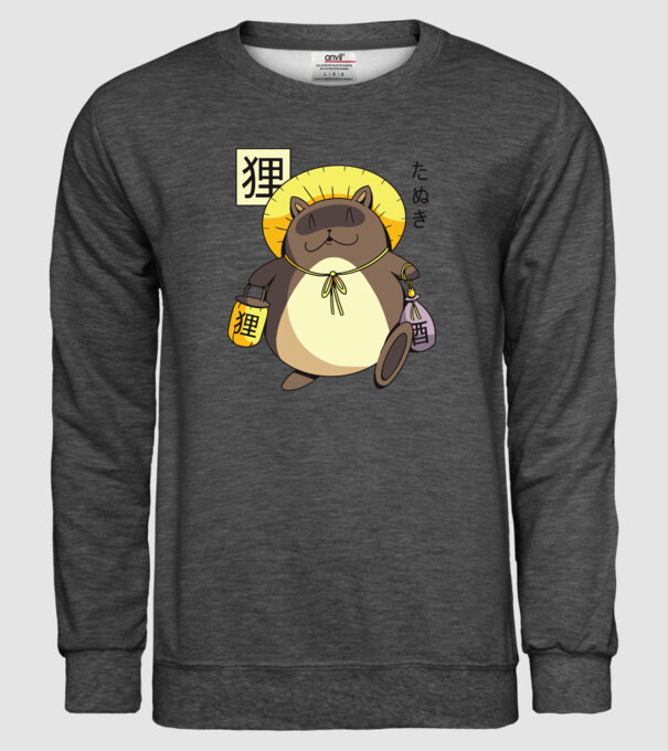 Tanuki Yokai model gri închis pe tricou