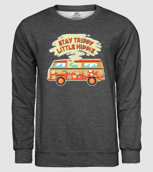 Trippy Microbuz Hippi model gri închis pe tricou