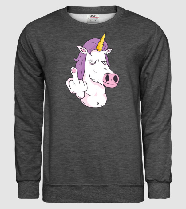 Unicorn arată degetul model gri închis pe tricou