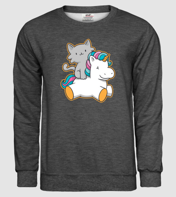 Unicorn Cu pisică model gri închis pe tricou