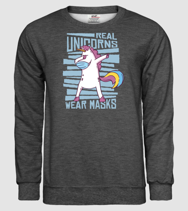 Unicorn DAB Mască model gri închis pe tricou