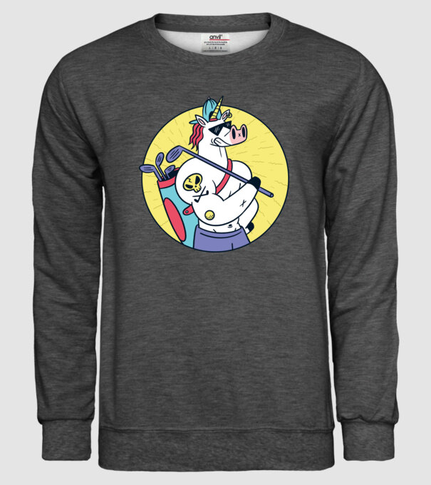 Unicorn Golf model gri închis pe tricou