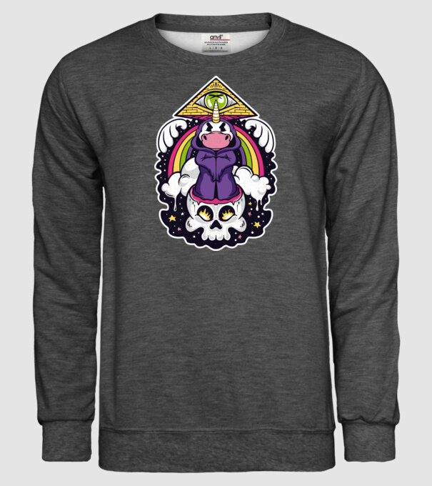 Unicorn Illuminati model gri închis pe tricou