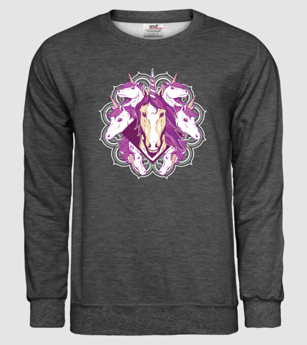 Unicorn Mandala model gri închis pe tricou