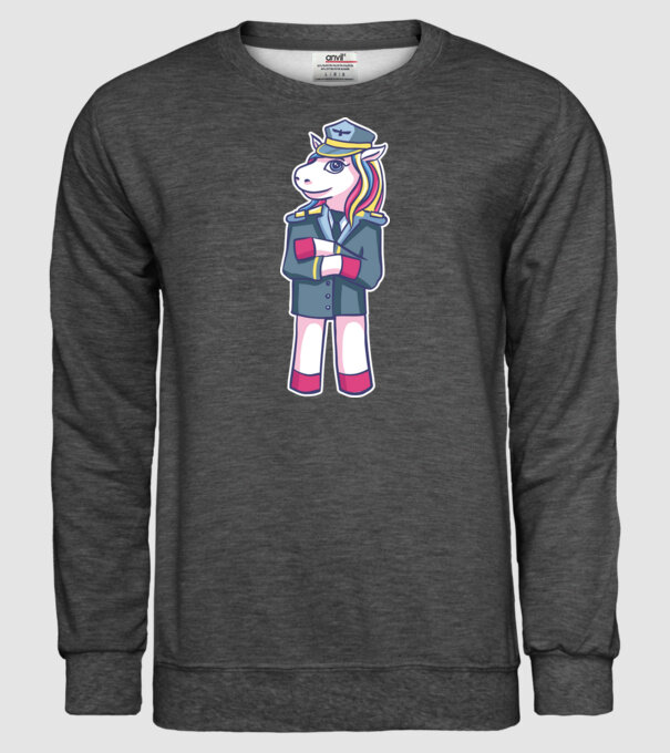 Unicorn Pilot model gri închis pe tricou