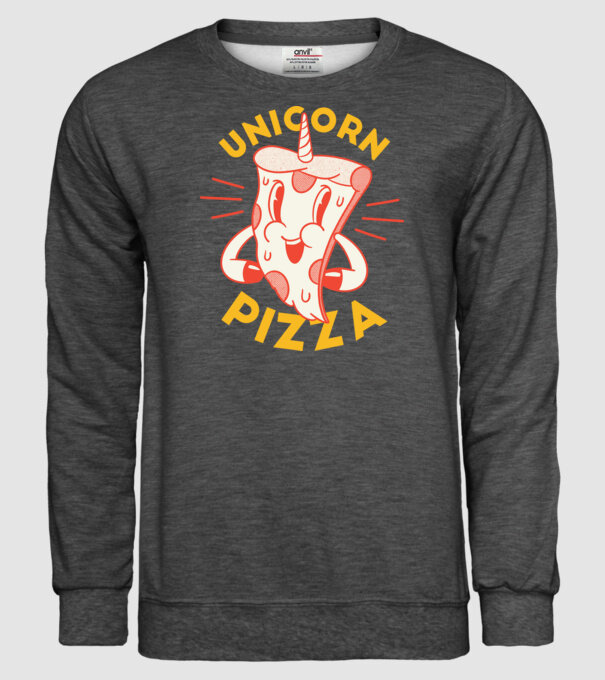 Unicorn Pizza model gri închis pe tricou
