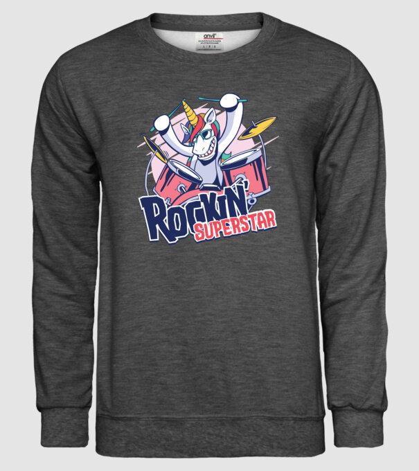 Unicorn Star rock model gri închis pe tricou