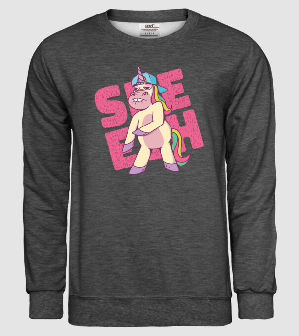 Unicorn Shesh model gri închis pe tricou