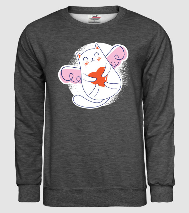 Pisică Valentin model gri închis pe tricou