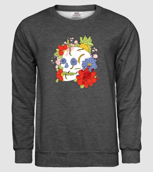 Craniu cu Flori model gri închis pe tricou