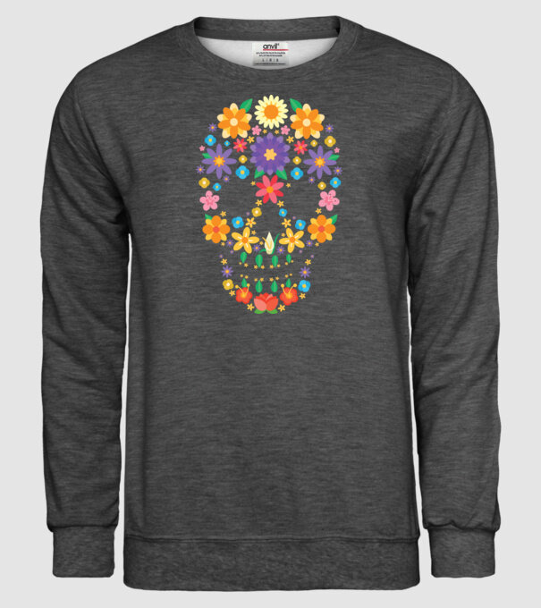 Craniu cu Flori model gri închis pe tricou