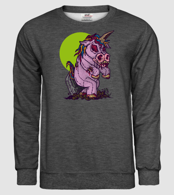 Zombie unicorn model gri închis pe tricou