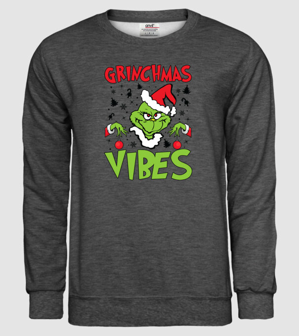 Grinchmas Vibes - Grinch model gri închis pe tricou