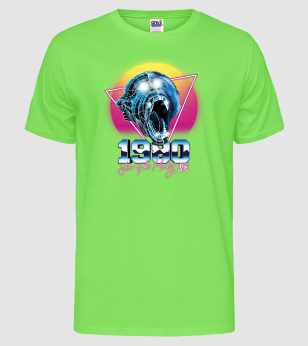 1980 Year of the Monkey model verde neon pe tricou