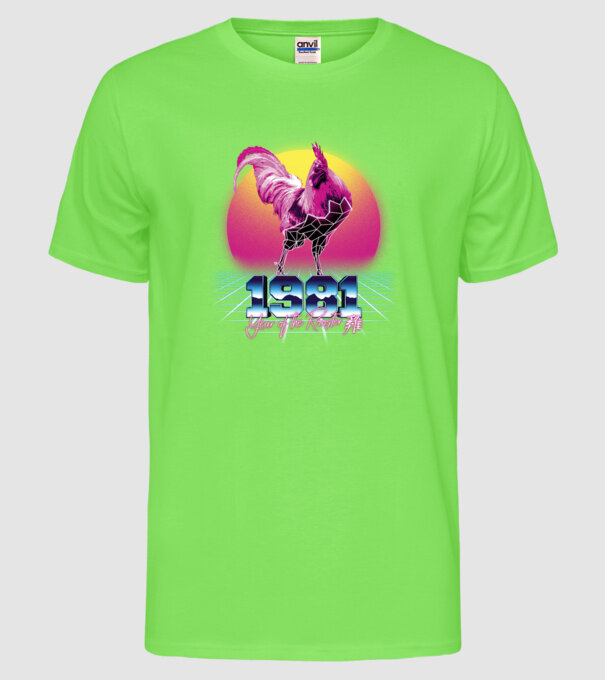 1981 Year of the Rooster model verde neon pe tricou