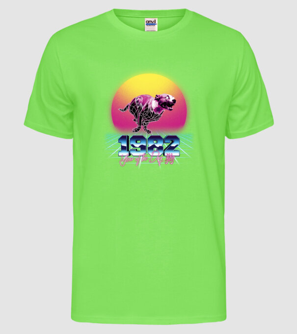 1982 Year of the Dog model verde neon pe tricou