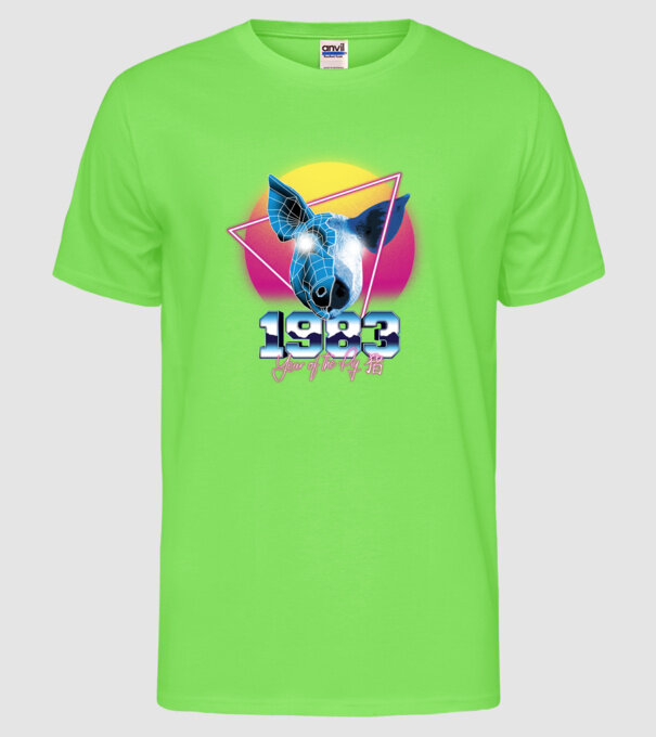 1983 Year of the Pig model verde neon pe tricou
