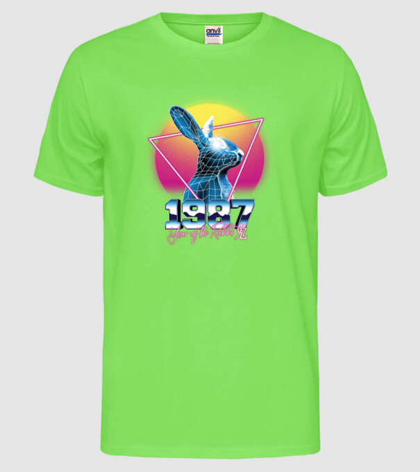 1987 Year of the Rabbit model verde neon pe tricou