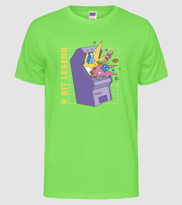 8 Bit Legendă Arcade Slot Machine model verde neon pe tricou