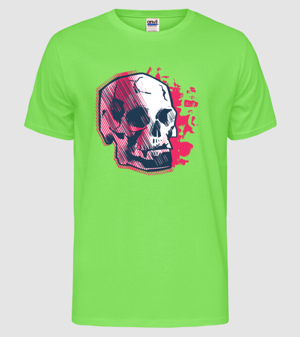 Craniu abstract model verde neon pe tricou