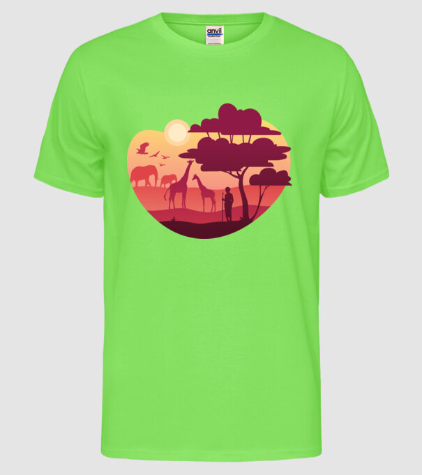 Peisaj african model verde neon pe tricou