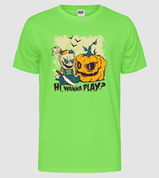 Vrei să te joci? Halloween model verde neon pe tricou