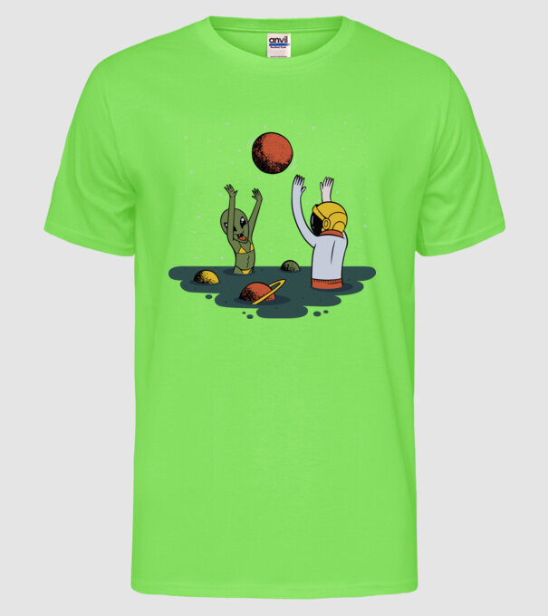 Alien și astronaut joc model verde neon pe tricou