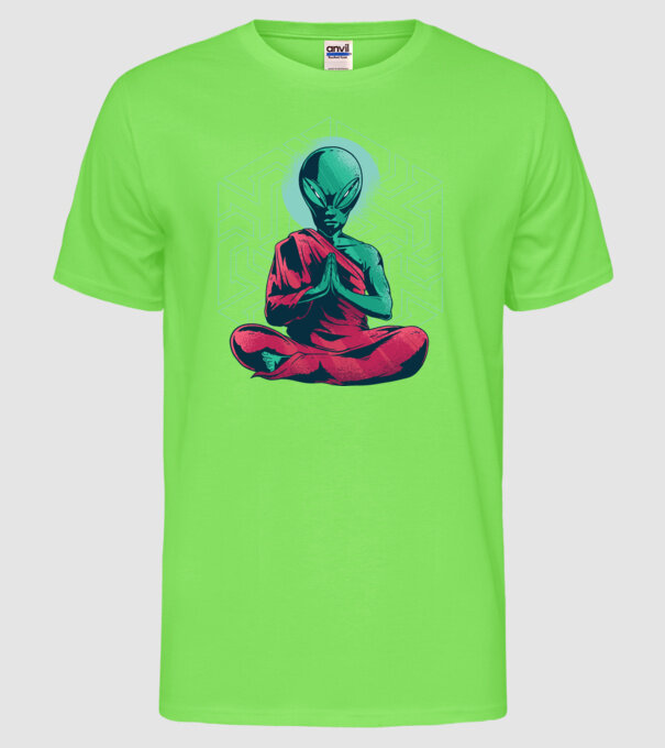 Meditație Alien model verde neon pe tricou