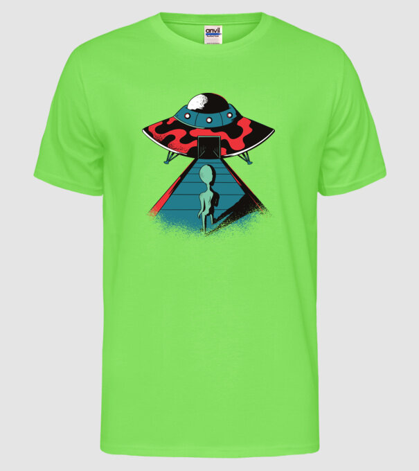 Alien Ufo model verde neon pe tricou