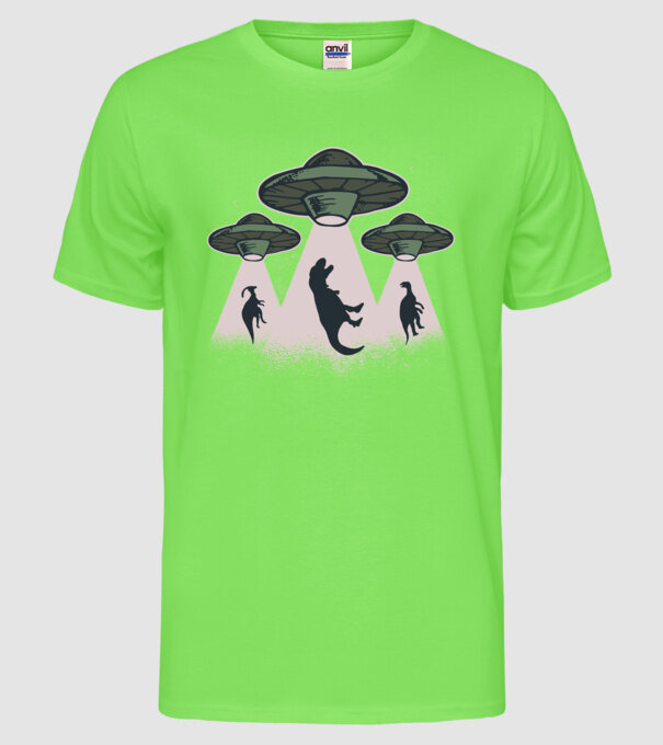 Alien OZN dinozaur model verde neon pe tricou