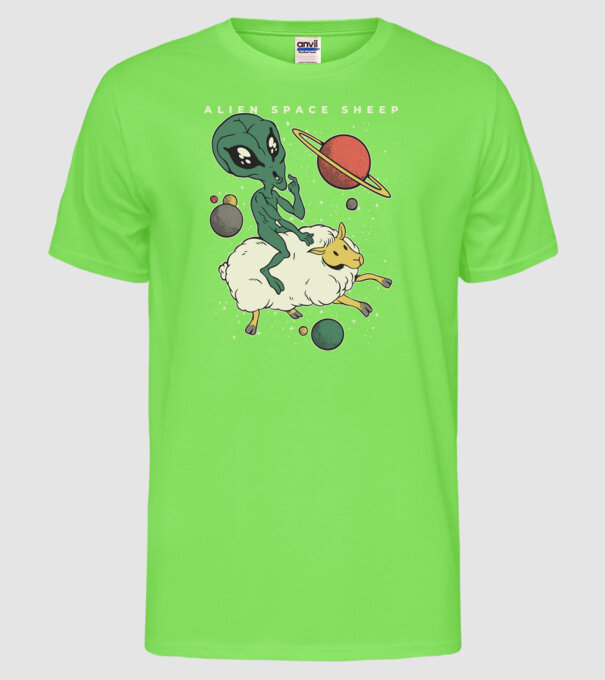 Alien În spațiu model verde neon pe tricou