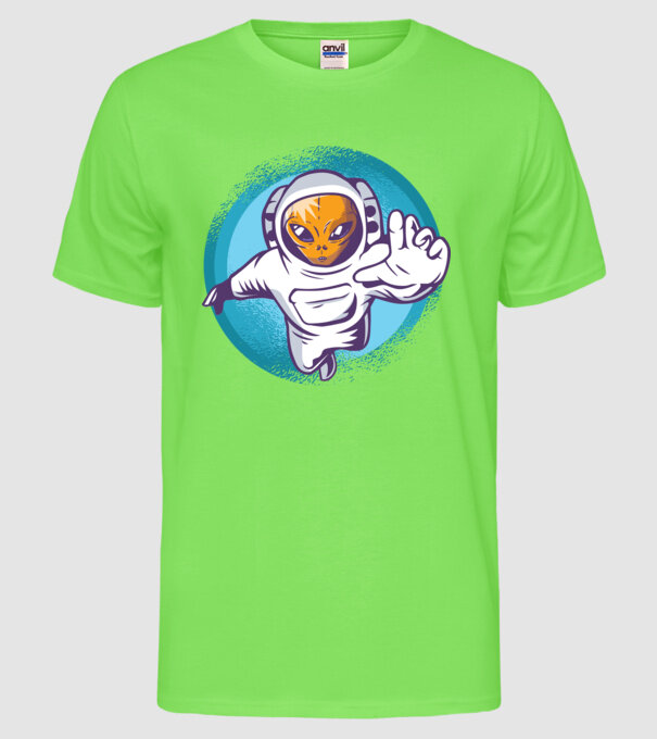 Alien Astronaut model verde neon pe tricou