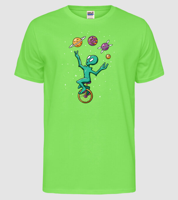 Jongler Alien model verde neon pe tricou