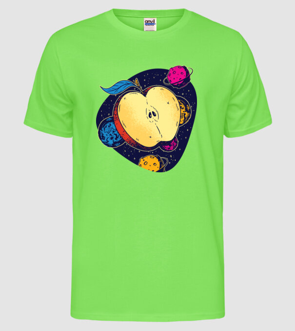 Mere în spațiu model verde neon pe tricou