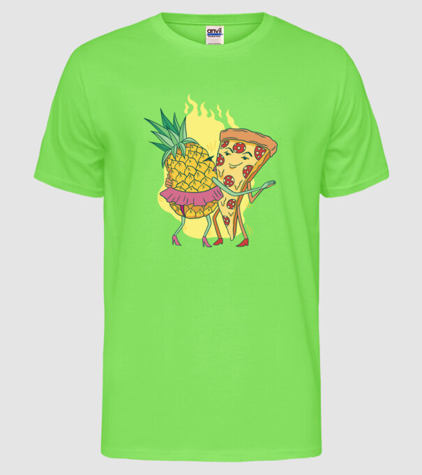Pizza cu ananas Dragoste model verde neon pe tricou
