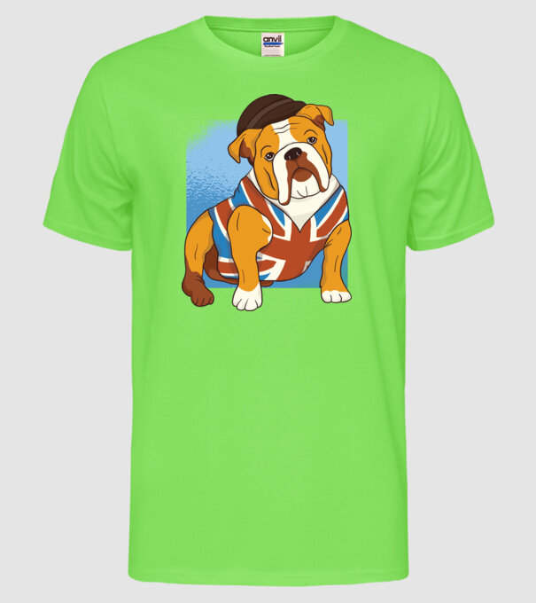 Bulldog englezesc model verde neon pe tricou