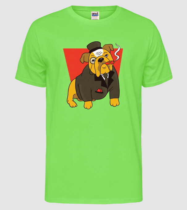 Bulldog englezesc cu trabuc model verde neon pe tricou