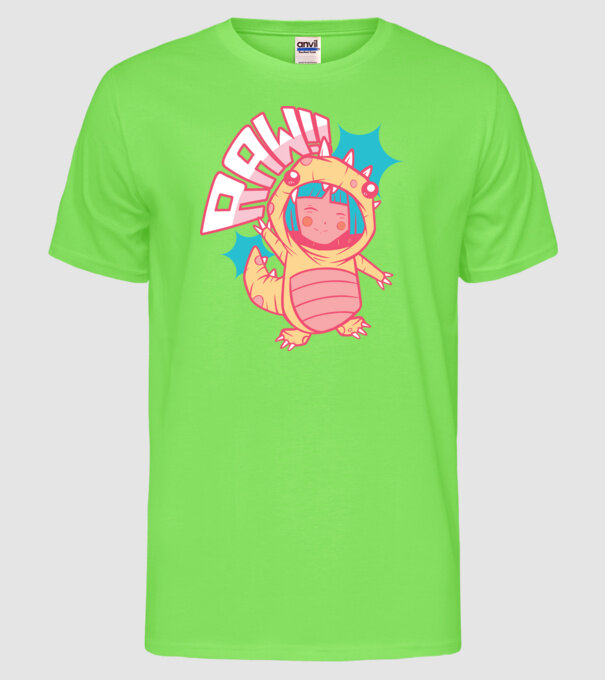 Anime dinozaur model verde neon pe tricou