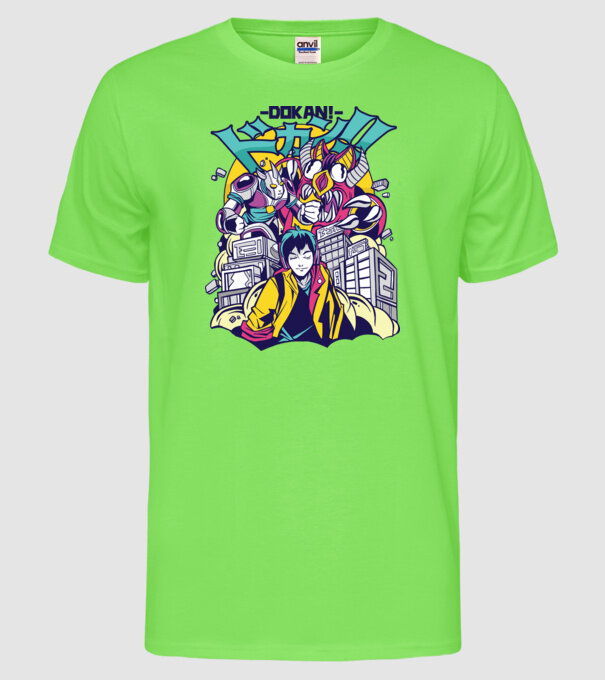 Anime Godzilla model verde neon pe tricou