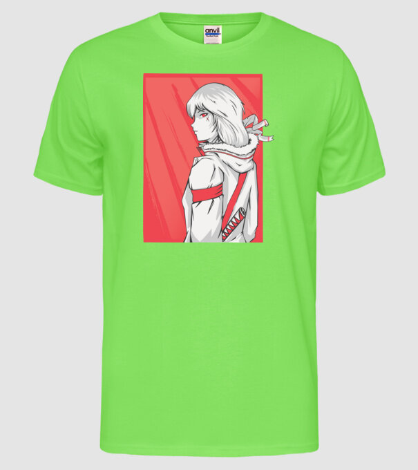 Anime fată Războinic model verde neon pe tricou