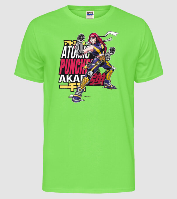 Anime fată Războinic model verde neon pe tricou