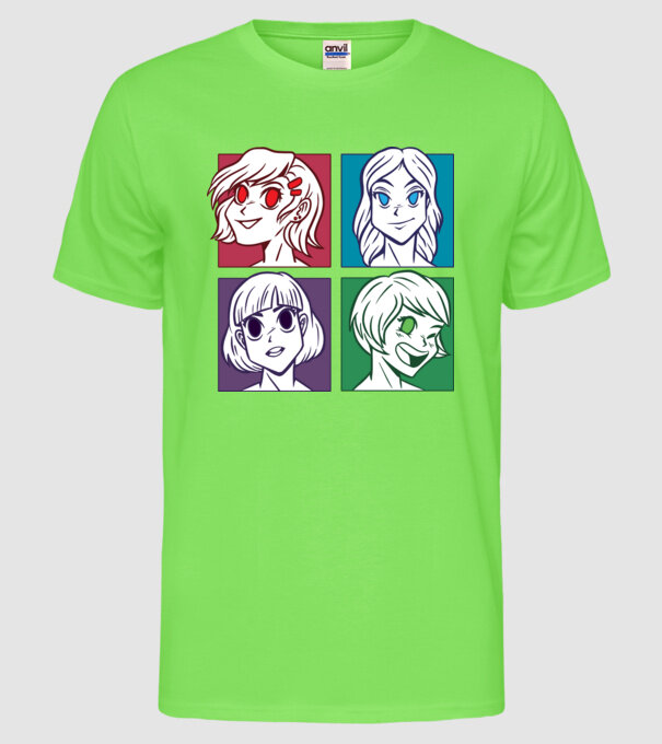 Fețe Anime fată Pop Art model verde neon pe tricou