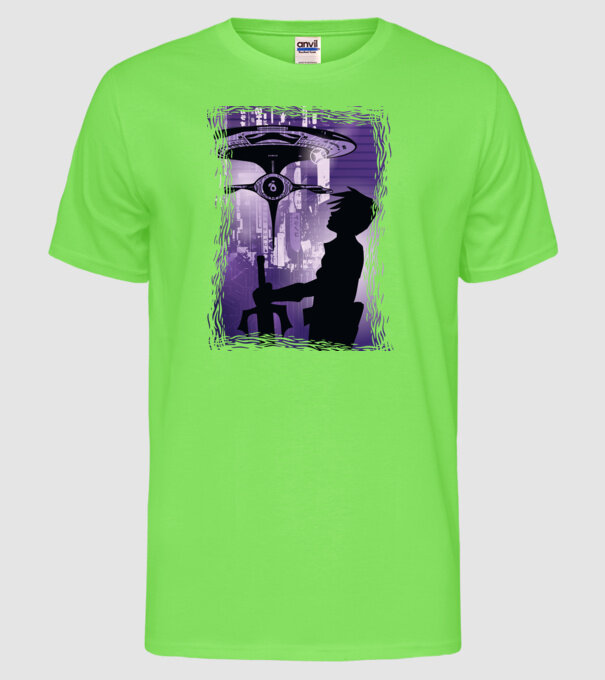 Navă spațială Anime model verde neon pe tricou