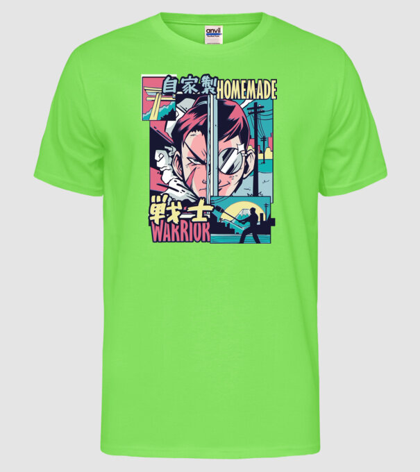 Anime Vaporwave Home Made Warrior model verde neon pe tricou