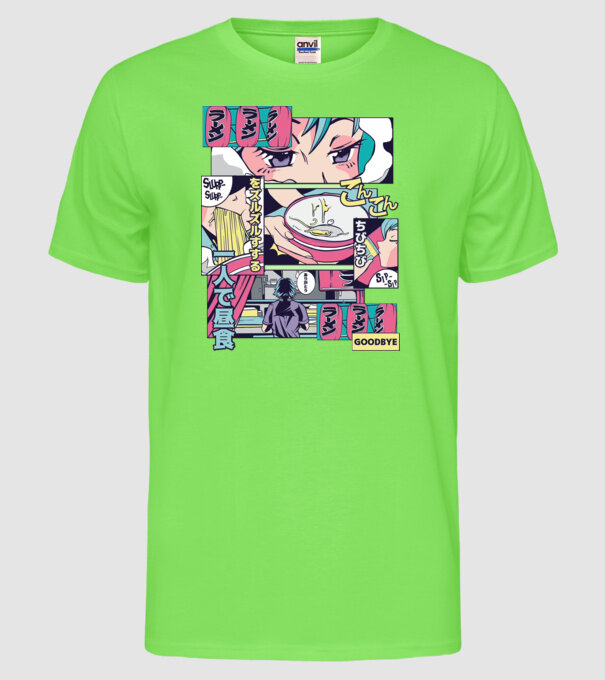Anime Vaporwave Ramen model verde neon pe tricou