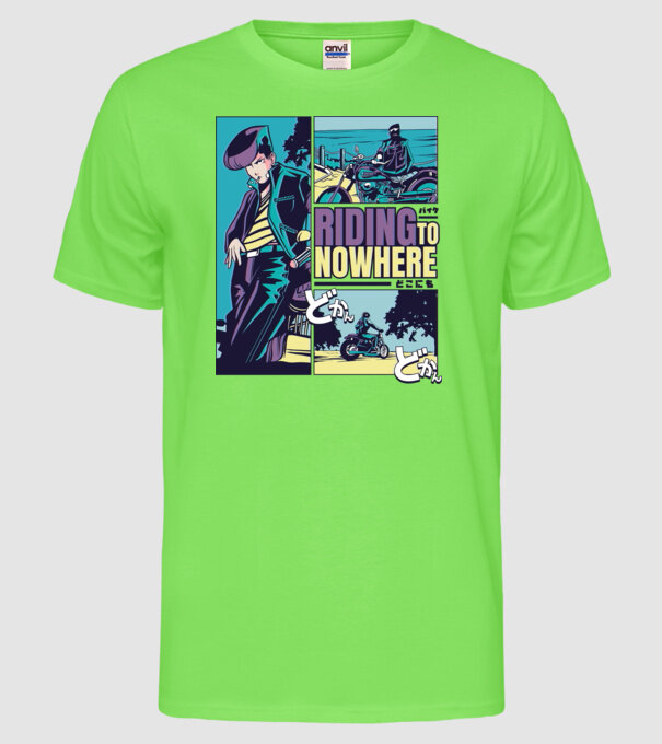 Anime Vaporwave Riding Nowhere model verde neon pe tricou